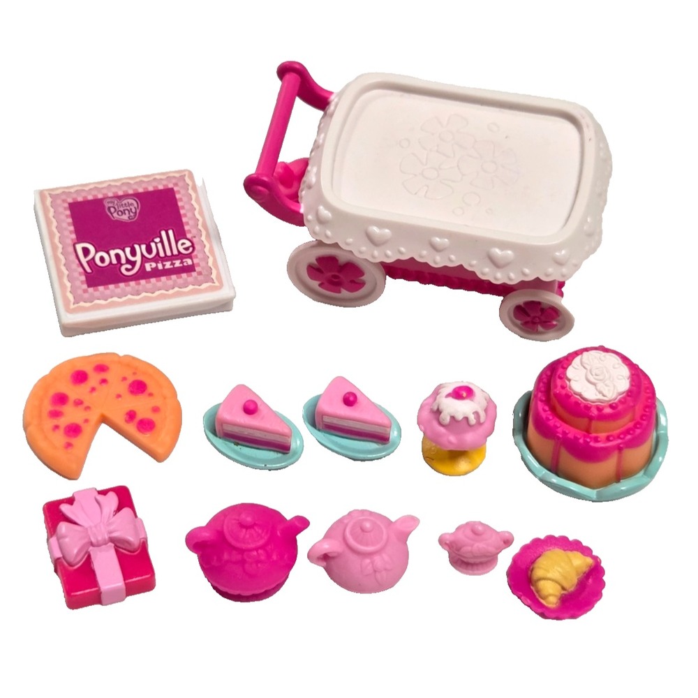 My Little Pony PONYVILLE MLP Food Accessories Tea With Pinkie Pie Pizza Cake Lot